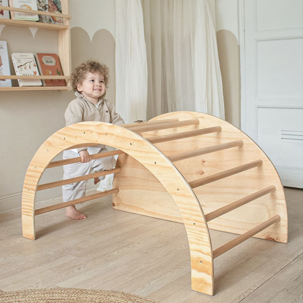 قوس بيت اللعب مونتيسوري – Pikler خشبي للتسلق واللعب مع منحدر