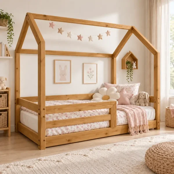 everest-honey-oak سرير أطفال Everest قابل للتعديل – تصميم منزل ينمو مع طفلك