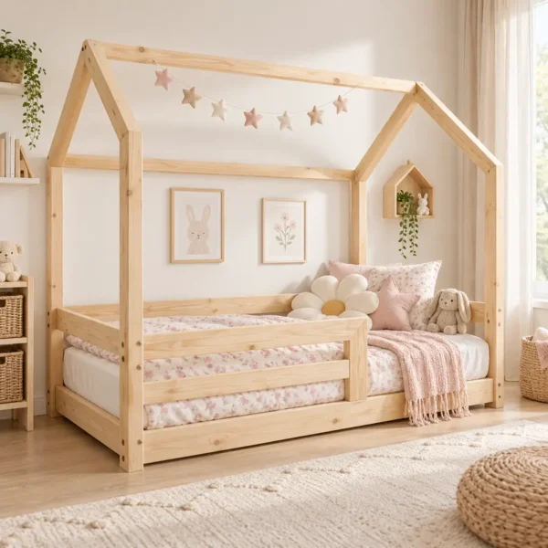 everest-natural-wood سرير أطفال Everest قابل للتعديل – تصميم منزل ينمو مع طفلك